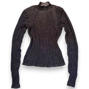 Monki Ribbed Mock Neck Long-Sleeve Top – Purple/Black (Size Large)